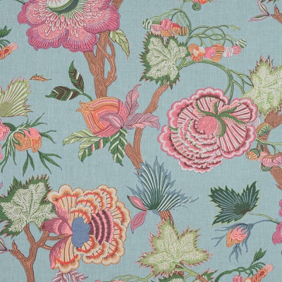 Thibaut Indienne Jacobean Fabric in Raspberry & Teal